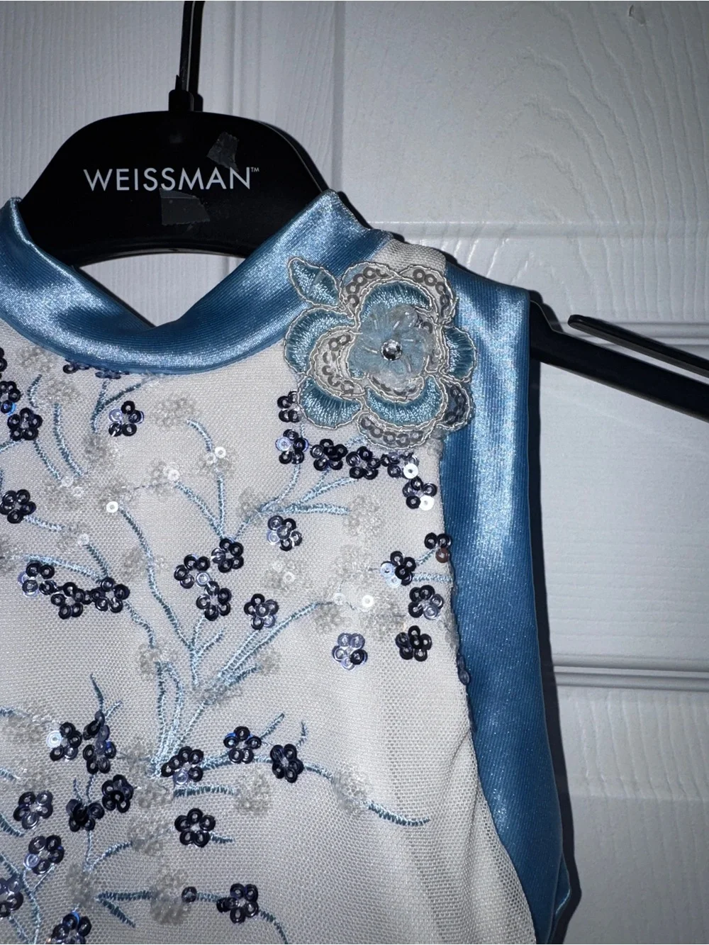Weissman Ivory and Light Blue Sequin Floral Girls' Formal Dress